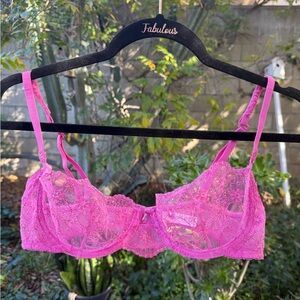 Hot Pink Unlined Lace Bra